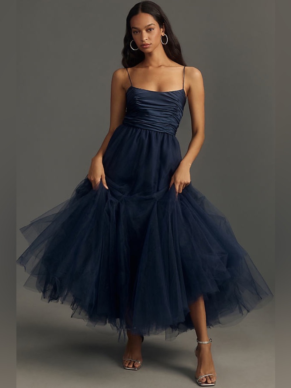 Hutch Toni Barre Sleeveless Tulle Maxi Dress in Navy Blue Sz: 2 $395 - RTR